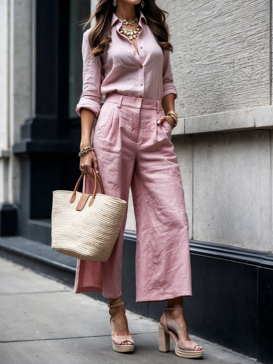 Pink Capri Pants and Loose Shirt Linen Set - Seldom Seen Styles