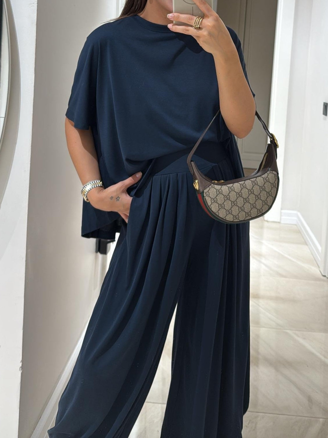 Light Grey Casual Top and Wide-leg Pants Set - Seldom Seen Styles