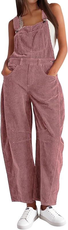 Corduroy Overalls for Women Barrel Wide Leg Bib Corduroy Pants Women Adjustable Romper Jumpsuit with Pockets - Seldom Seen Styles
