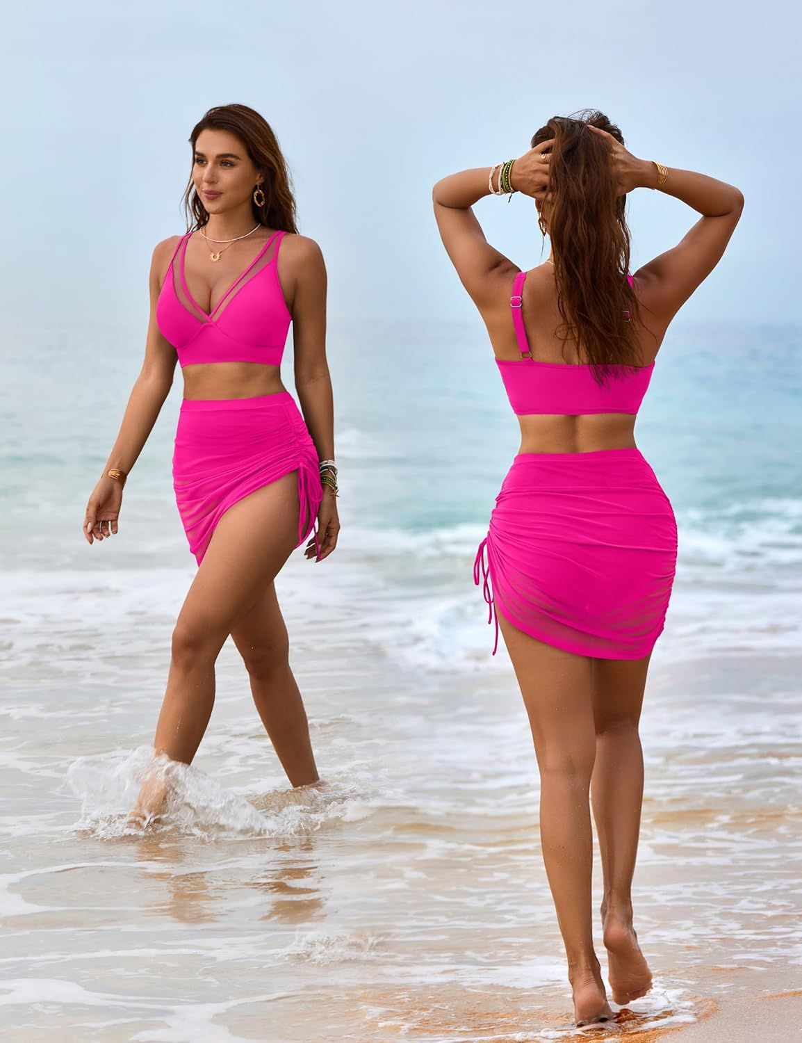 Women Mesh One Piece Swim Dress Swimsuit Tummy Control Bathing Suit