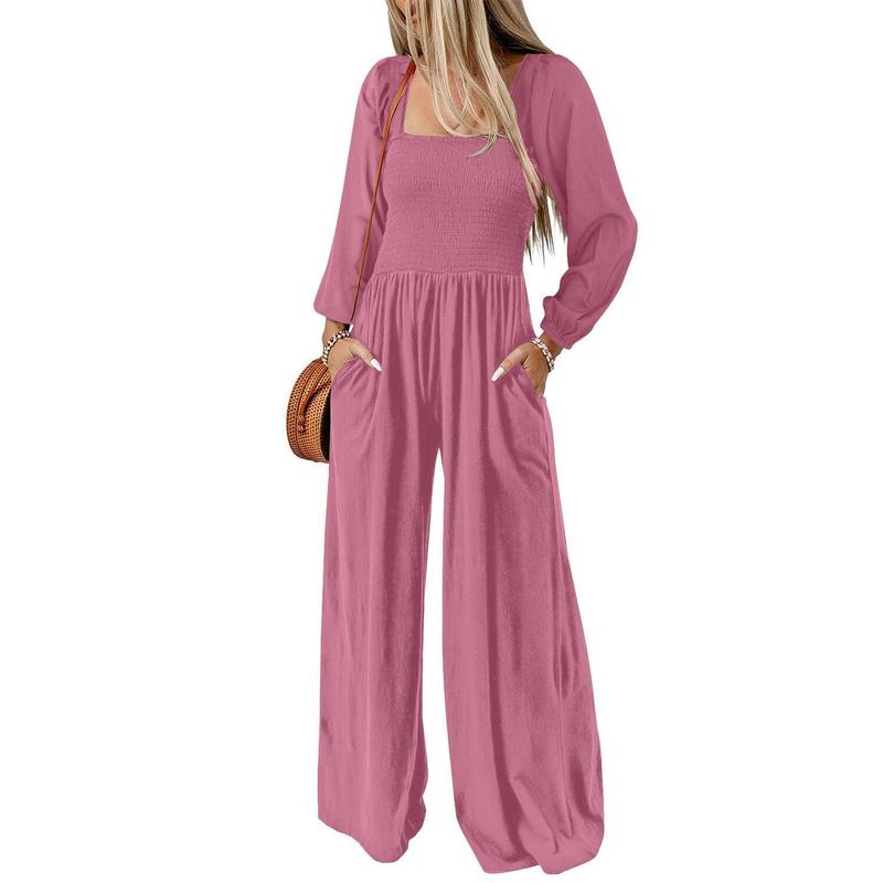 Women's Casual Loose Overalls Jumpsuits One Piece Long Sleeve Wide Leg Long Pant Rompers With Pockets - Seldom Seen Styles