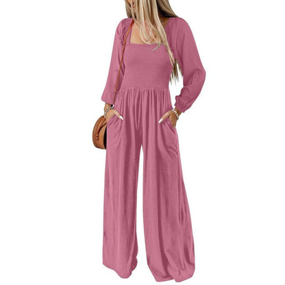 Women's Casual Loose Overalls Jumpsuits One Piece Long Sleeve Wide Leg Long Pant Rompers With Pockets - Seldom Seen Styles