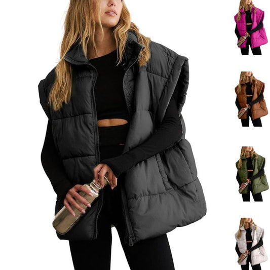 Women's Winter Oversized Puffer Vest Lightweight Stand Collar Flysleeve Insulated Padded Puffy Jackets Coat with Pockets Outerwear Casual Zipper Tops Black Fitted Minimalist FallFreshness - Seldom Seen Styles