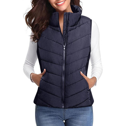Puffer Vest Women Sleeveless Zip Up Outerwear Stand Collar Quilted Vest Warm Winter Jackets Coats with Pocket - Seldom Seen Styles