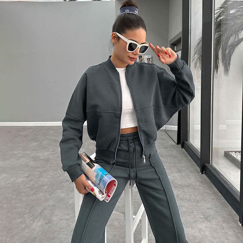 Sporty Two-piece Set Women's Plain Mock Neck Zip Up Jacket & Pocket Drawstring Waist Sweatpants Sports Sweat Suit, Sports Cozy Breathable Outfits Tracksuits for Daily Outdoor Wear, Tracksuit Set, Ladies Sportswear for All Seasons