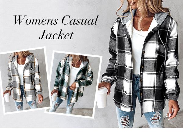 Women's Plaid / Houndstooth Print Button Front Hooded Coat, Casual Longsleeves Pocket Coat for Fall & Winter, Ladies Outerwear for Daily Wear, Womenswear - Seldom Seen Styles