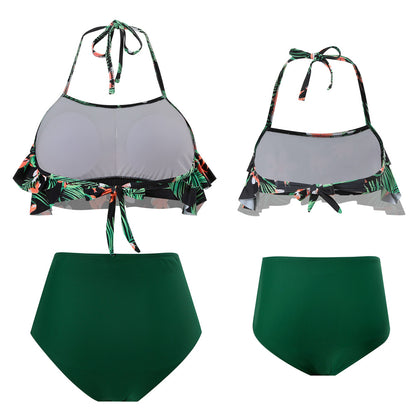 Women Two Piece Swimsuits High Waisted Bikini Teen Ruffle Tummy Control Bottoms Halter Bathing Suits