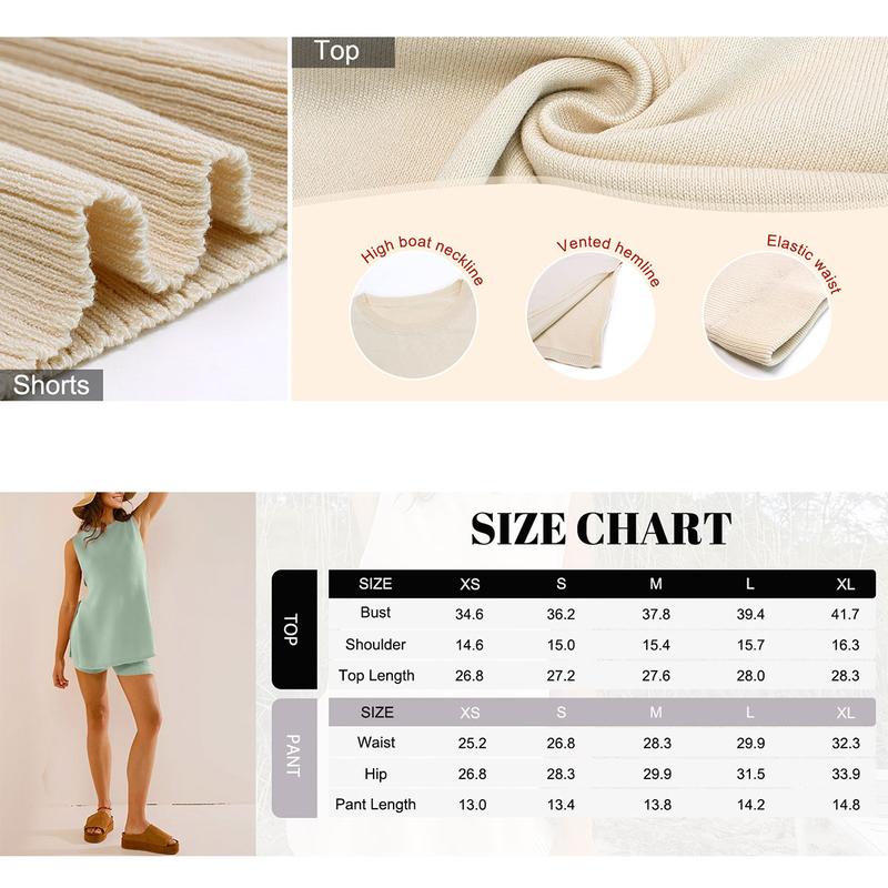 Women's 2 Piece Outfits Summer Knit Sweater Set Sleeveless Tunic Top Matching Shorts Trendy Beach Vacation Sets Loungesetwomen Suits Clothes Womenswear  Basic Beige - Seldom Seen Styles