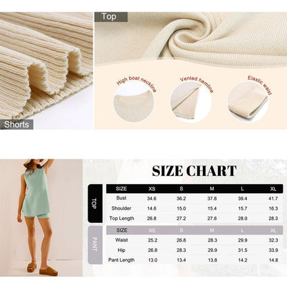 Women's 2 Piece Outfits Summer Knit Sweater Set Sleeveless Tunic Top Matching Shorts Trendy Beach Vacation Sets Loungesetwomen Suits Clothes Womenswear  Basic Beige - Seldom Seen Styles