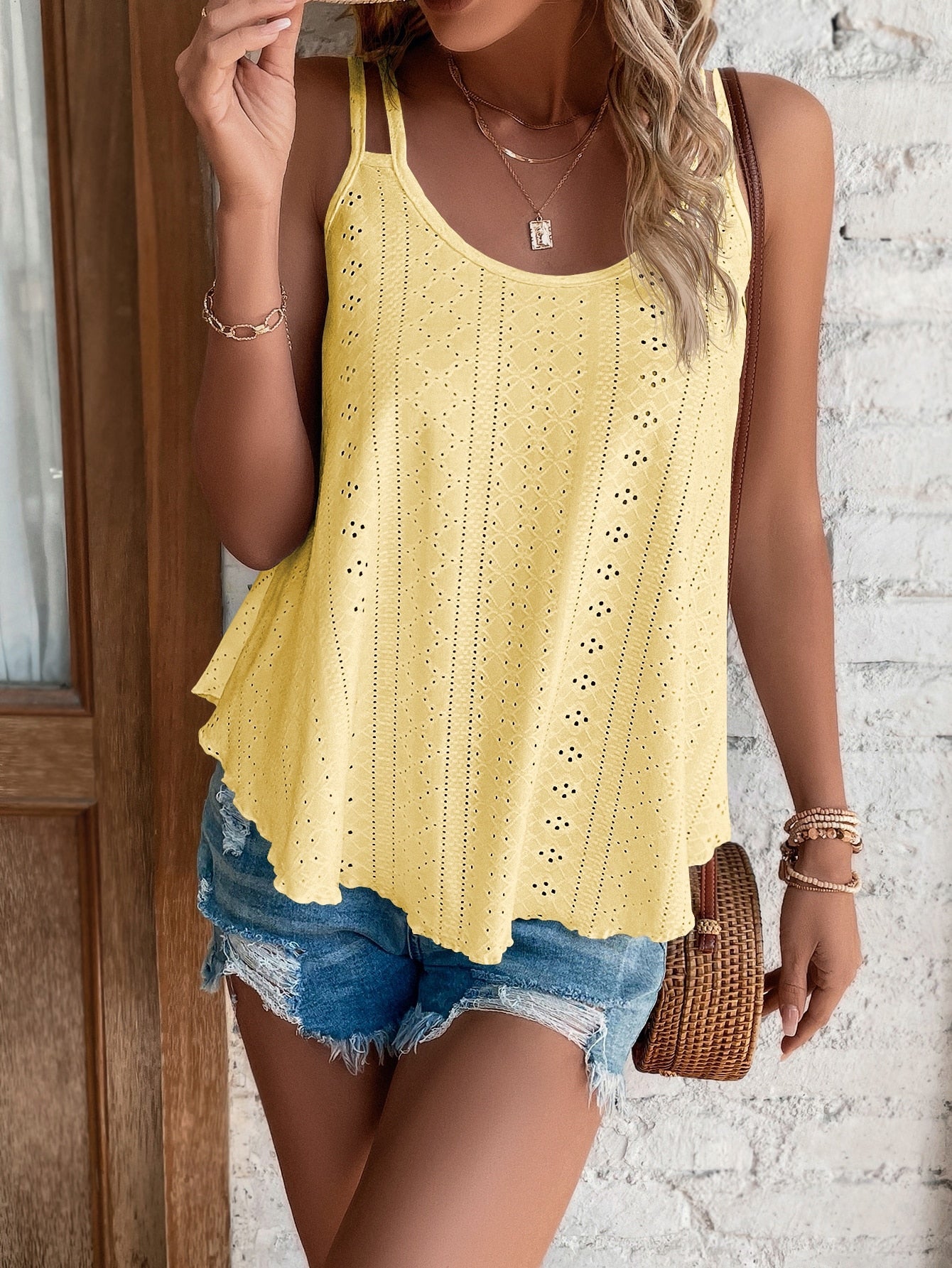 Solid Eyelet Embroidery Cami Top - Seldom Seen Styles