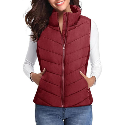 Puffer Vest Women Sleeveless Zip Up Outerwear Stand Collar Quilted Vest Warm Winter Jackets Coats with Pocket - Seldom Seen Styles