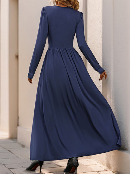 Women Deep V Neck Long Sleeve Slit 2025 Fall Elegant Formal Wedding Guest Cocktail Evening Date Prom Maxi Long Dress