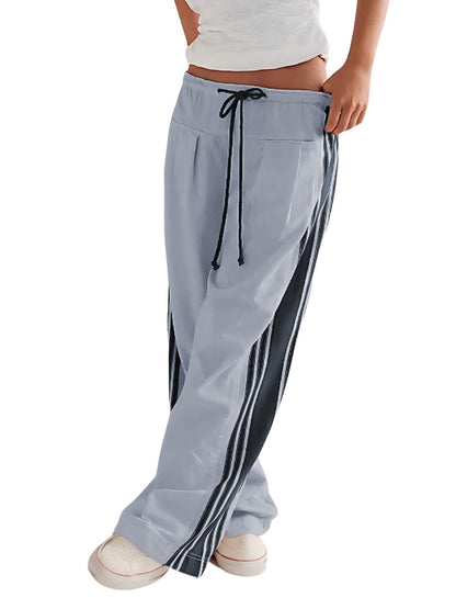 Women Y2k Track Pants Side Striped Wide Leg Baggy Pants Casual Drawstring Waist Parachute Sweatpants Streetwear - Seldom Seen Styles