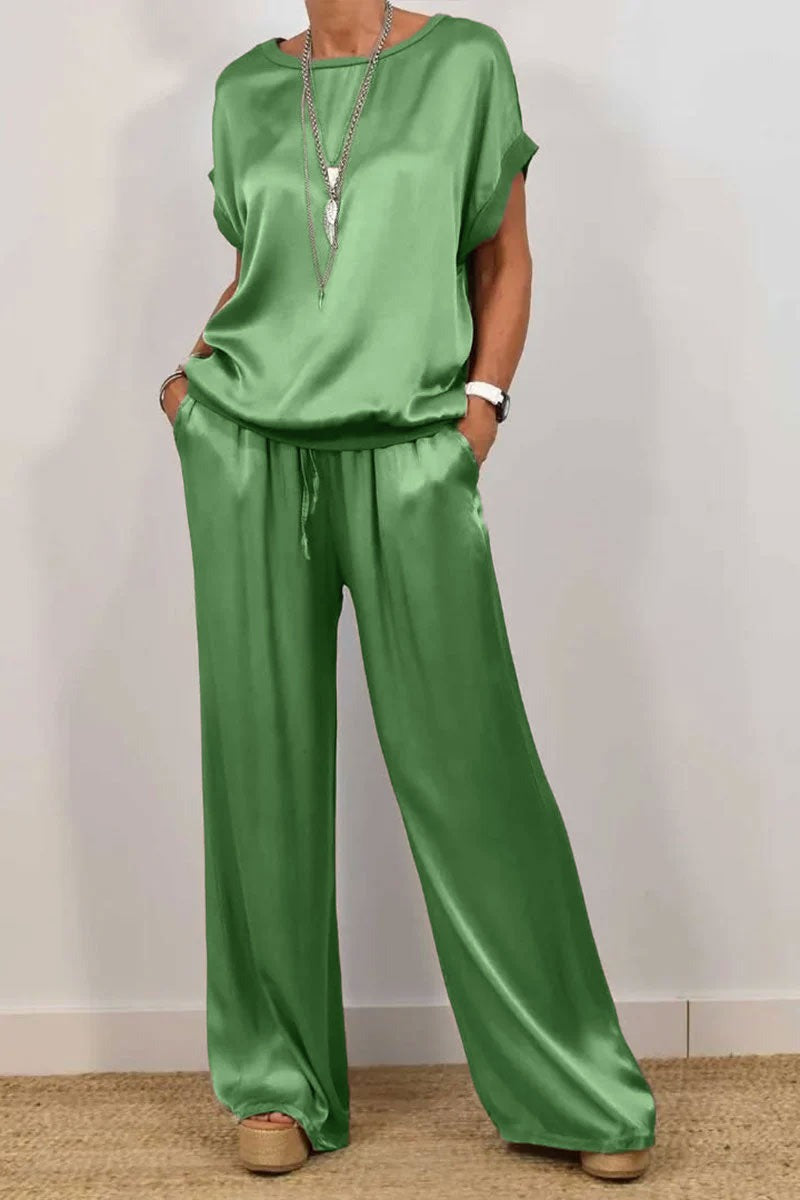Women's Spring Casual Solid Color Satin Two-Piece Suit - Seldom Seen Styles