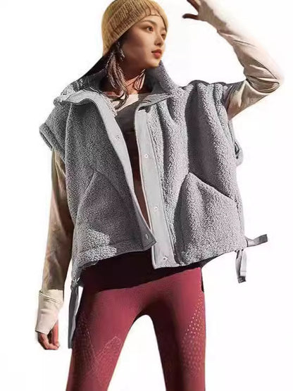 Women’s Warm Sherpa Fleece Vest Casual Cozy Sleeveless Button Down Sherpa Jacket Outerwear with Pockets - Seldom Seen Styles