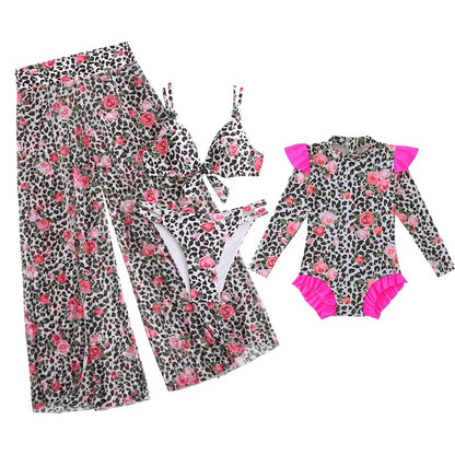 2024New Style Swimsuit Bikini Three-Piece Set Mesh Print Long Pants Swimwear swimwear