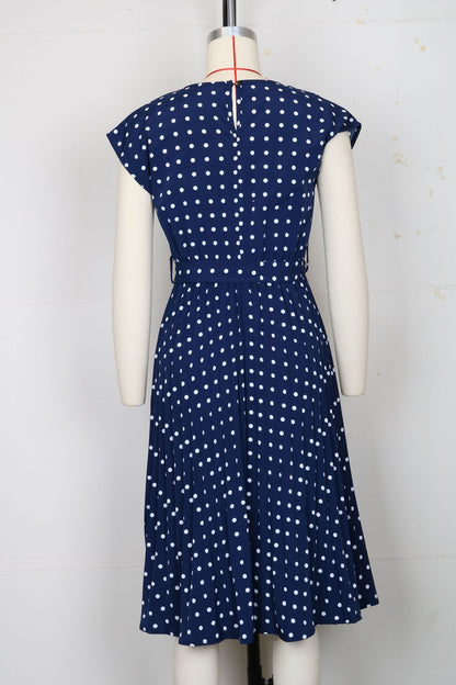 Polka Dot Dress for Women Casual Summer Midi Dress Crew Neck Short Sleeve