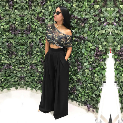 Women's Plain Plicated Pocket Wide Leg Pants, Casual Comfy High Waist Trousers for Summer, Ladies Bottoms for Daily Wear - Seldom Seen Styles