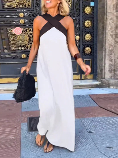Women's Cross Halter Neck Sleeveless Stitching Dress - Seldom Seen Styles