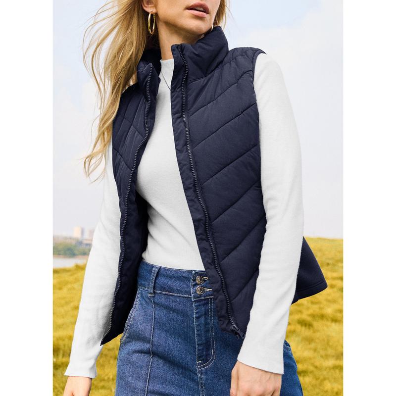 Puffer Vest Women Sleeveless Zip Up Outerwear Stand Collar Quilted Vest Warm Winter Jackets Coats with Pocket - Seldom Seen Styles