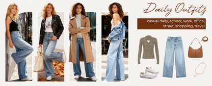 Women's 2025 Wide Leg Jeans Distress Mid Waist Denim Pants Vintage Y2K Trousers