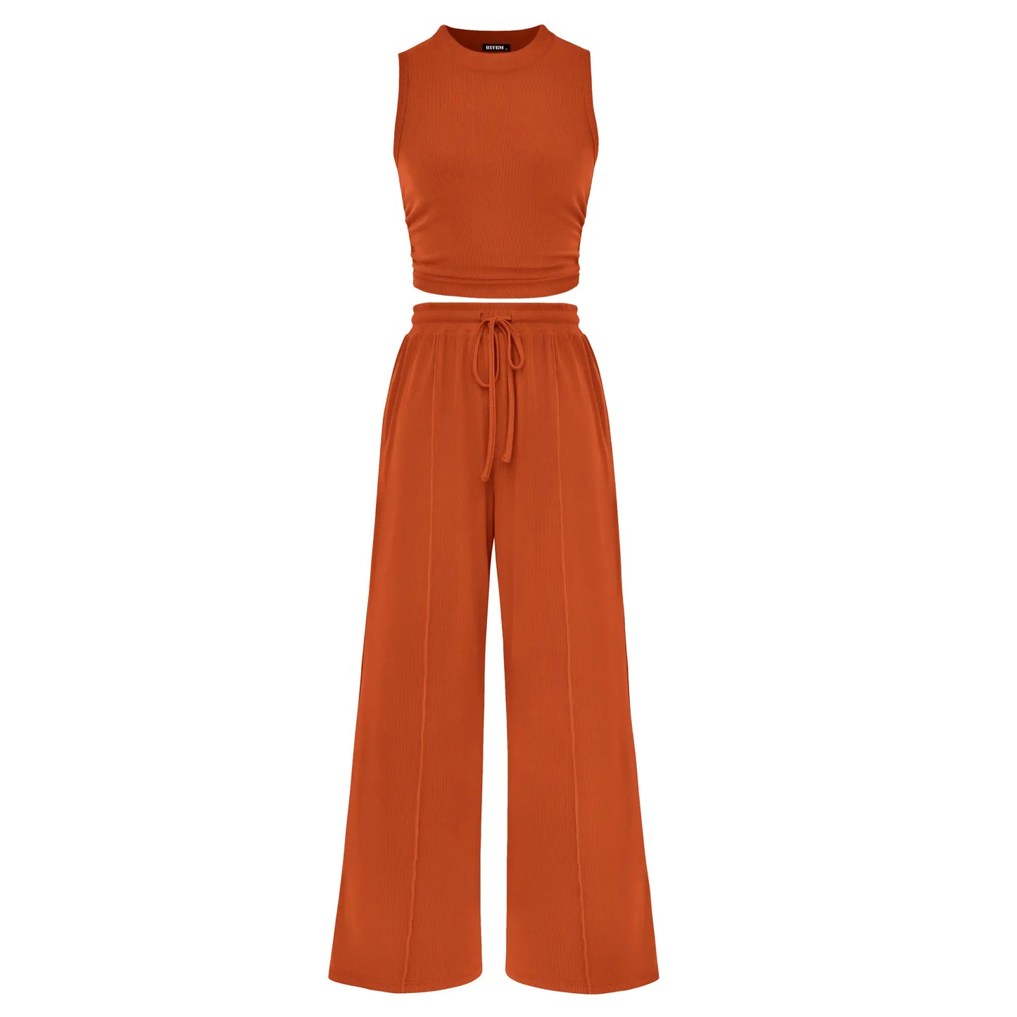 Women's Ribbed Sleeveless Two-Piece Set | Resort Style Casual Suit - MATCHING MASTER