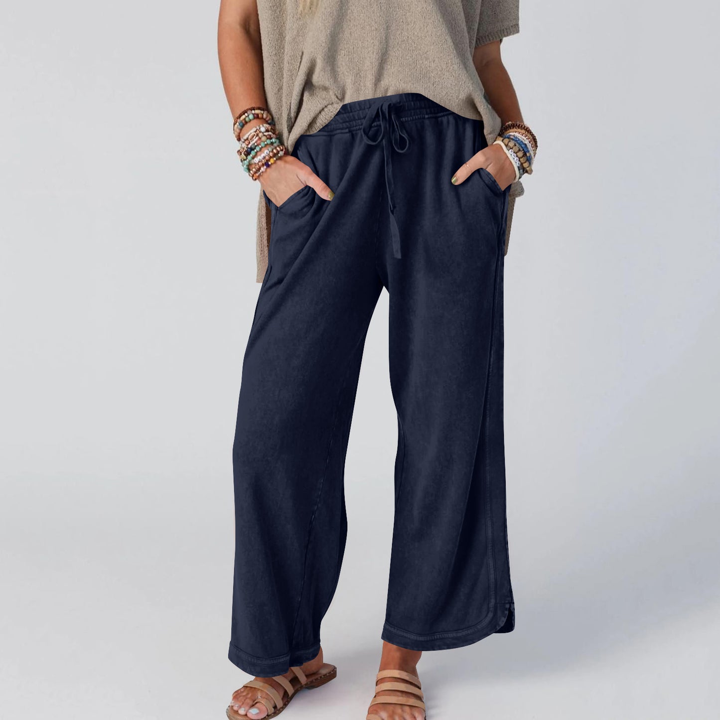 Womens Washed Wide Leg Sweatpants Vintage High Waist Baggy Pants Drawstring Athletic Palazzo Trousers with Pockets - Seldom Seen Styles