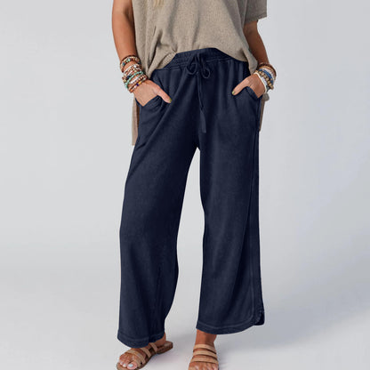 Womens Washed Wide Leg Sweatpants Vintage High Waist Baggy Pants Drawstring Athletic Palazzo Trousers with Pockets - Seldom Seen Styles