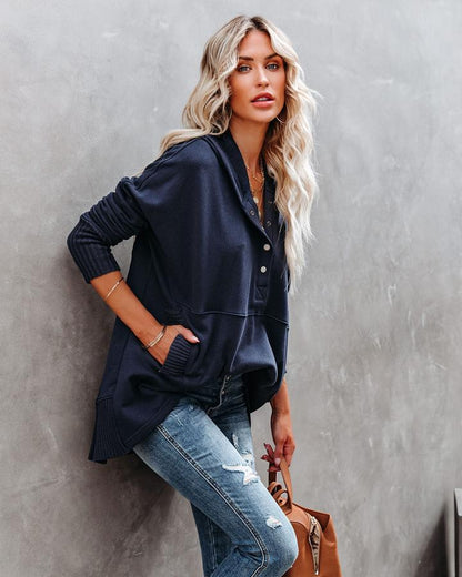 Women's Casual Oversized Sweatshirts Hoodies Button V Neck Long Sleeve Cotton Henley Pullover Hooded Tops 2025 Womenswear Winter Outfits Clothes