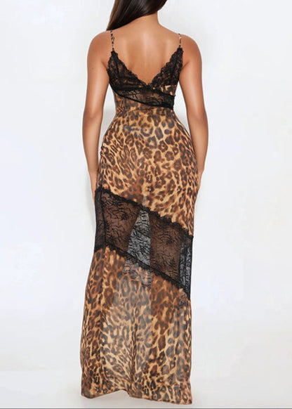 Lazaro Spaghetti Lace Leopard Maxi Dress - Seldom Seen Styles