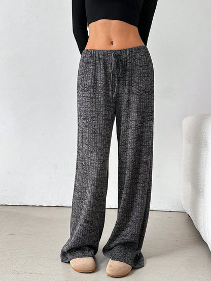 Women's Wide Leg Pants Striped Elastic High Waisted Casual Knit Palazzo Pants Drawstring Lounge Pajama Trousers - Seldom Seen Styles