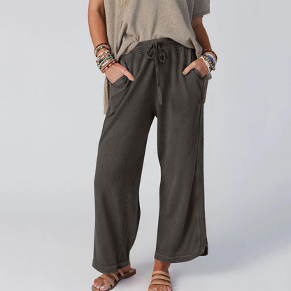 Womens Washed Wide Leg Sweatpants Vintage High Waist Baggy Pants Drawstring Athletic Palazzo Trousers with Pockets - Seldom Seen Styles