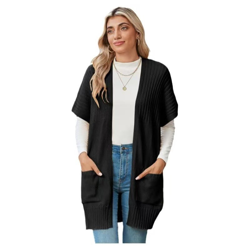 2025 Women’s Going Tops Trend – Oversized Lightweight Open-Front Pleated Short-Sleeve Knitwear Knit Cardigan Sweater, Casual Summer Outerwear & Womenswear Layering Piece in Multiple Colors - Seldom Seen Styles