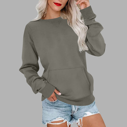 Women's Crewneck Hoodless Sweatshirt With Kangaroo Pocket Fleece Longsleeve Oversized Casual Style Shirt Lightweight Pullover - Seldom Seen Styles