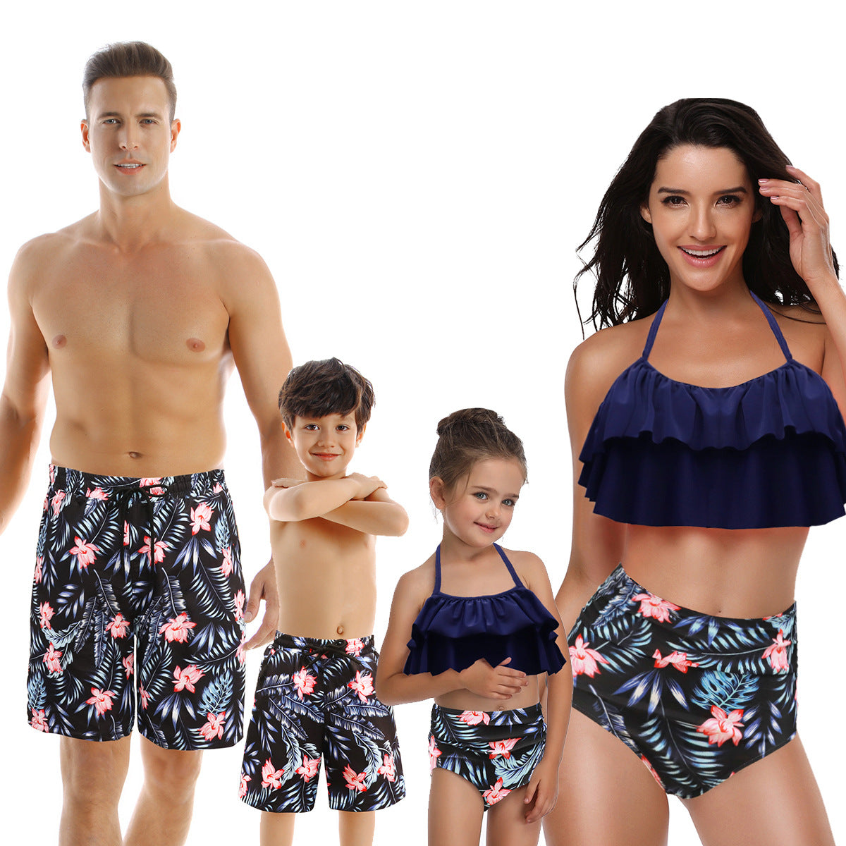 Family Matching Bathing Suits Leaves Print 2 Pieces Swimsuits Sets Couples Swimwear Ruffle Mommy and Me Bathing Suits