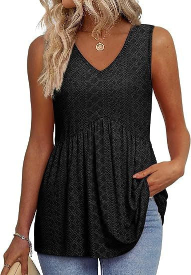 Womens Tank Tops 2025 Flowy Peplum Tops for Women Dressy Sleeveless V Neck Babydoll Tank Tops - Seldom Seen Styles