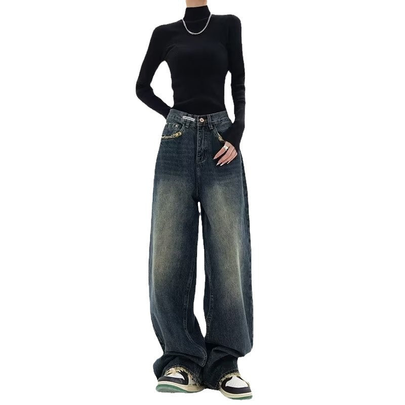 Wide Leg Baggy Jeans for Women Y2K Casual Loose Denim with 4 Traditional Pockets, Zip Fly, Button Closure & Belt Loose Fit - Fabric Clothing Pants Blue Womenswear Bottom Trouser Streetwear Comfort Wideleg Bellbottomjeans Minimalist - Seldom Seen Styles