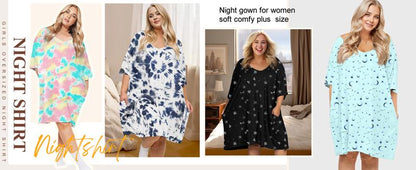 Plus Size Nightgown for Women V-Neck Sleep  Dress Pjs Lounge Short Sleeves Sleepwear With Pocket Fit S-5XL Pajamas Elastic Loungewear Breathable Fabric - Seldom Seen Styles