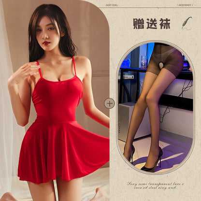 Sexy Nightdress Pure Desire Strap Sexy Sheer Plus Size Nightgown Cute Women's Backless Temptation Uniform