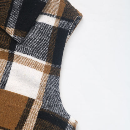 Womens Long Plaid Vest Sleeveless Coats Lapel Collar Casual Fall Outfits with Pockets