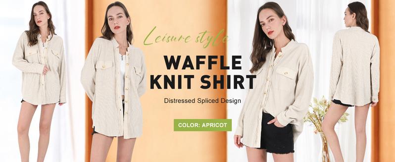Women's Loose Fit Batwing Sleeve Waffle Knit Button Down Shirt Shacket Tops - Seldom Seen Styles