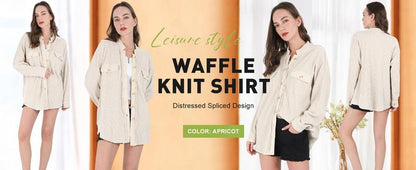 Women's Loose Fit Batwing Sleeve Waffle Knit Button Down Shirt Shacket Tops - Seldom Seen Styles