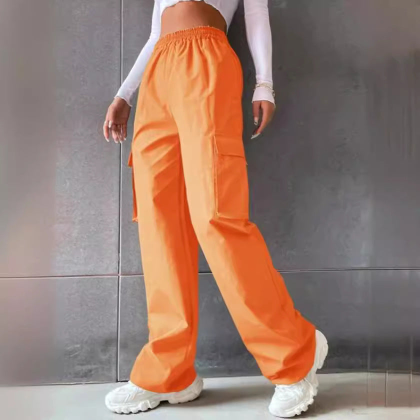 Girl's Elastic Waist Trousers Loose Straight Leg Flap Pocket Cargo Pants - Seldom Seen Styles