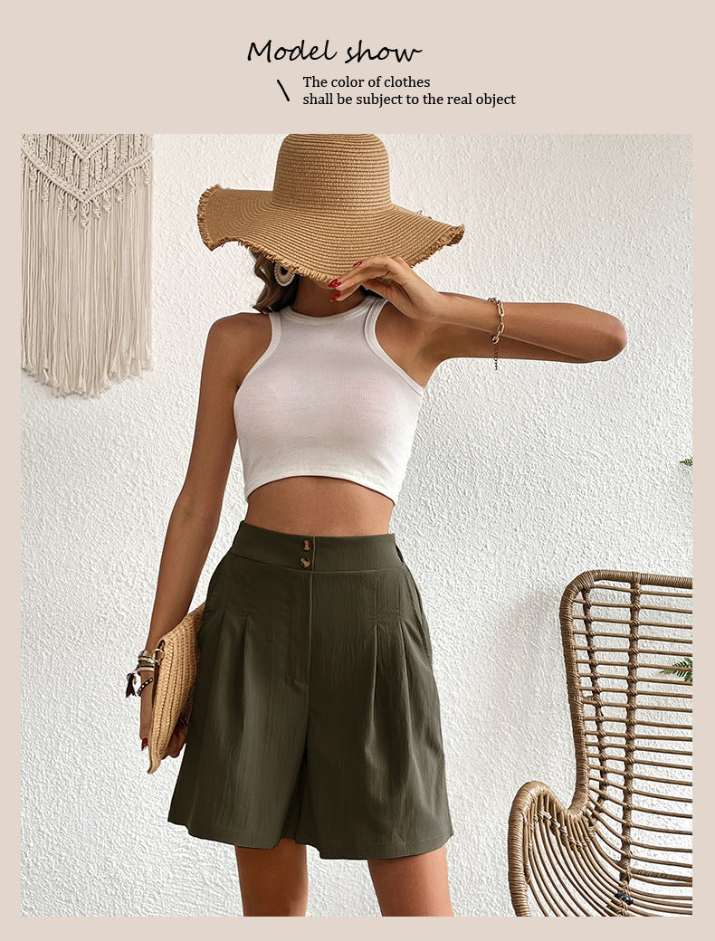 Womens Shorts Dressy Casual 2025 Trendy Summer Elastic High Waisted Pleated Side Slit Business Work Shorts Pockets