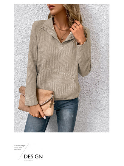 Independent Station Wholesale Hot Selling Multi-color Casual Simple Versatile Long Sleeve Textured Solid Color Cross-border Sweatshirt