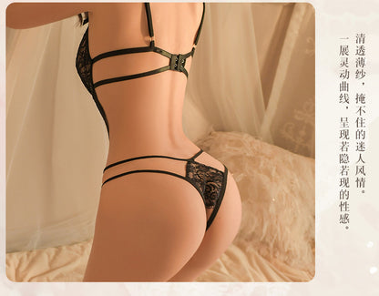 Lingerie Sexy Hollow Out Bodysuit Women See-through Uniform Passionate Temptation Open Crotch Strap Nightdress - Seldom Seen Styles