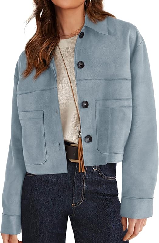 Women's Faux Suede Cropped Jacket Casual Lightweight Fall Fashion 2025 Winter Coats Outerwear Trendy Clothes - Seldom Seen Styles