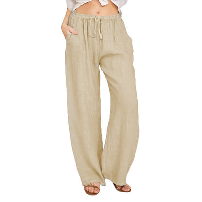 Women's Casual Wide Leg Elastic Waist Loose Lightweight Summer Linen Beach Pants Drawstring - Seldom Seen Styles