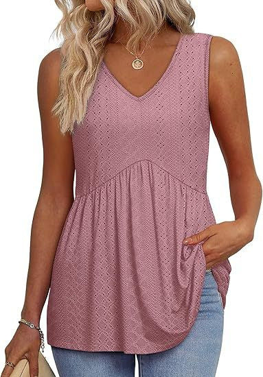 Womens Tank Tops 2025 Flowy Peplum Tops for Women Dressy Sleeveless V Neck Babydoll Tank Tops - Seldom Seen Styles