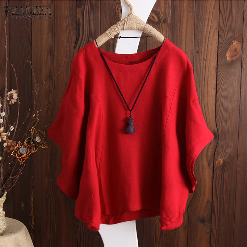 Solid Oversized Batwing Sleeve Loose Plus Size Top Casual Blouses Summer Essential Chic Top outfits Minimalist Feminine Womenswear casual outfits women cute summer outfit - Seldom Seen Styles